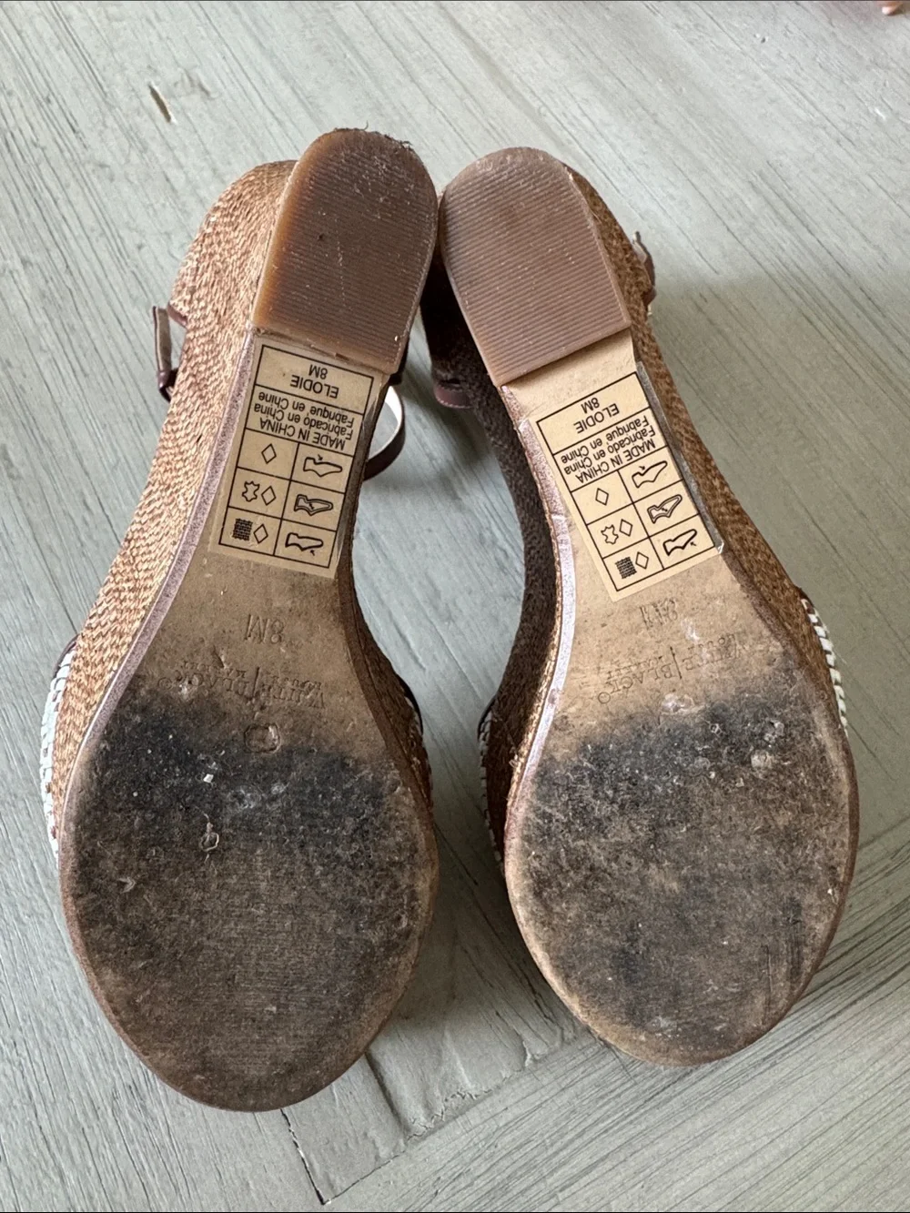 White House Black Market Brown and White Woven Wedge Sandals